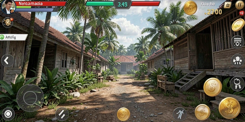 Screenshot menunjukkan karakter utama dalam aksi berani.